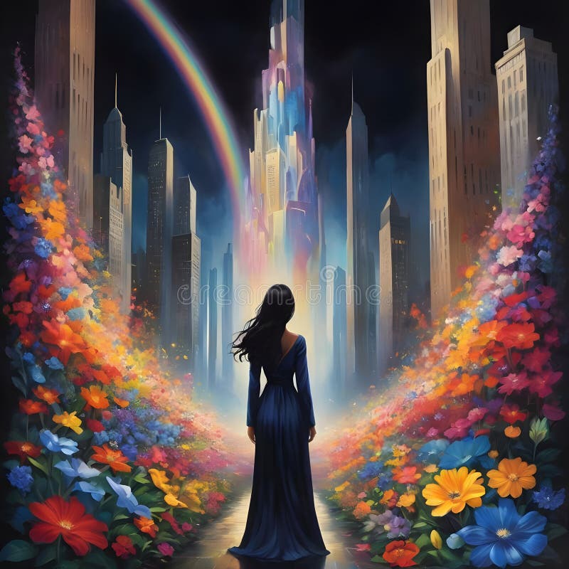 Image of Tapestry of My Memory,vibrant Flowers Blooms Cities Rise Like 