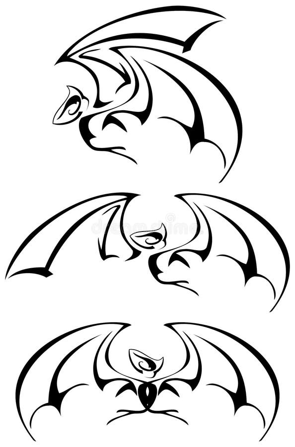 Set of Stylized Bats Tattoo Isolated Stock Vector - Illustration of ...