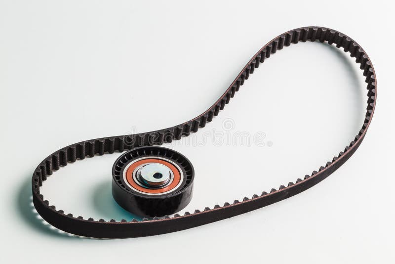 Image of timing belt with rollers on a white background