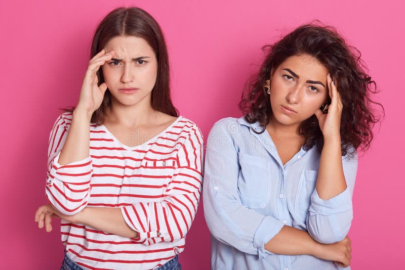 Image of Tired Women Friends Have Headache after Noisy Discussion on ...