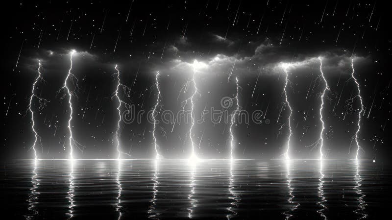 Isolated Lightning Strike and Thunder Clipart on Dark Background royalty free illustration