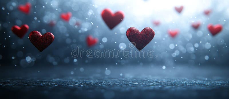 The image on the Valentine's Day card is of floating red hearts with a romantic background royalty free stock images