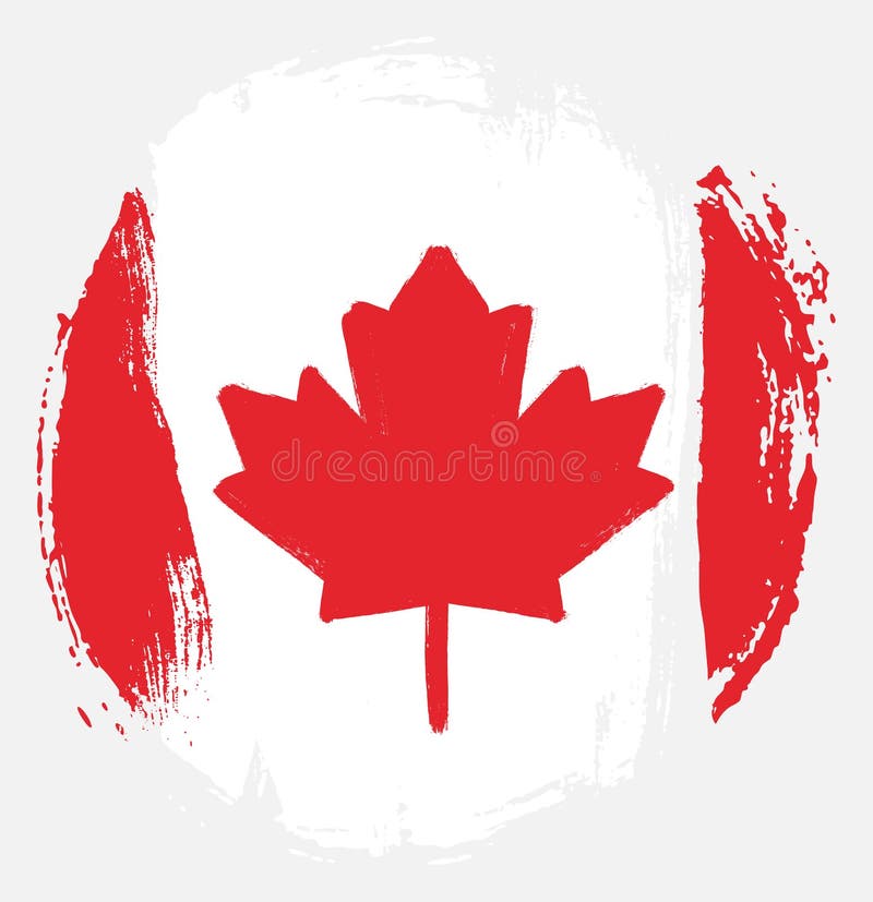 Canada Flag & Map Vector Hand Painted with Rounded Brush Stock Vector
