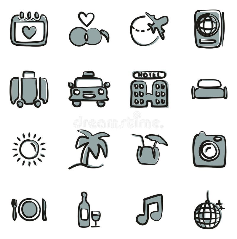 Honeymoon Trip Icons Thin Line Vector Illustration Set Stock Vector ...