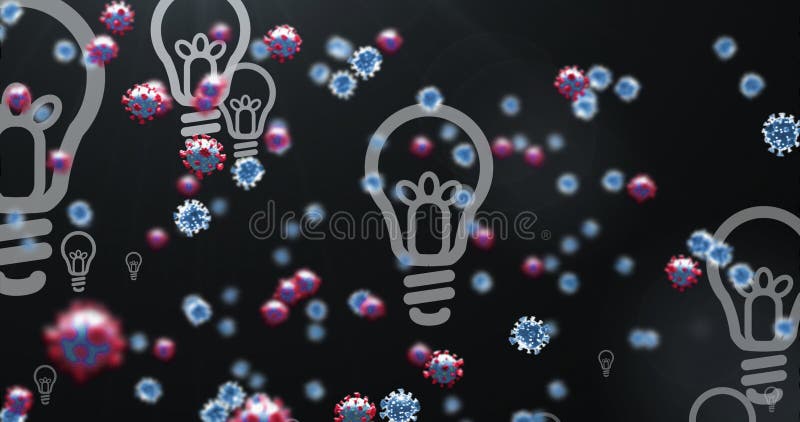 Image of virus cells over lightbulb icons royalty free illustration