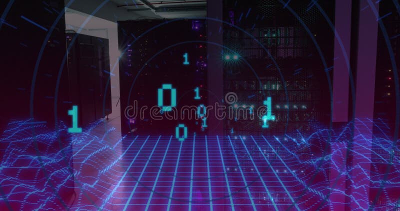 Image von binärem Code über digitalen Raum und Server vektor abbildung