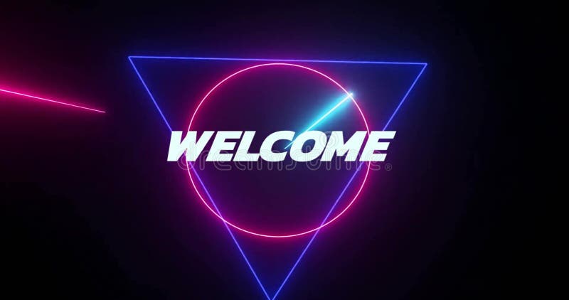 Image of welcome text and neon shapes on black background royalty free stock photography