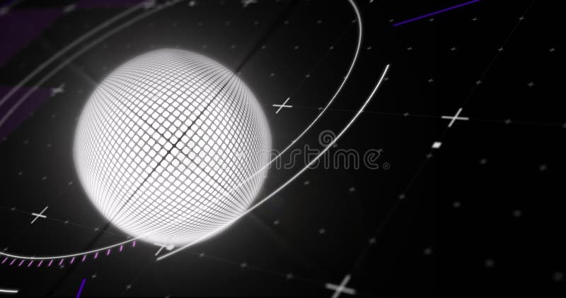 Image of white rotating globe and circular scanner processing data on black background vector illustration
