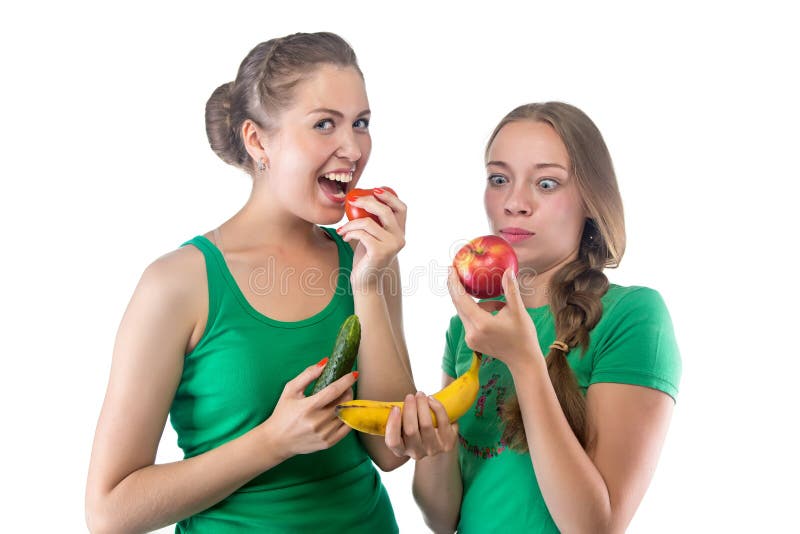 Image Women Eating Vegetables and Fruits Stock Photo Image of asking