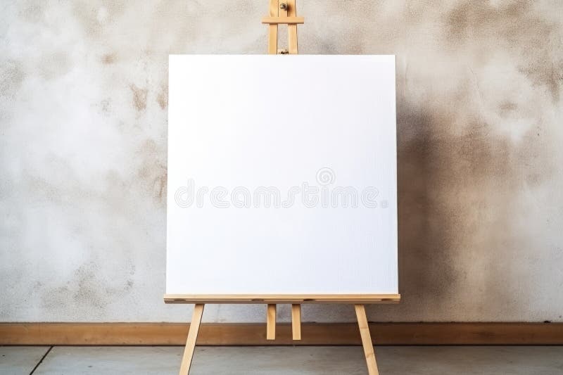 Image of a wooden easel with an unfinished canvas, created with generative ai AI generated