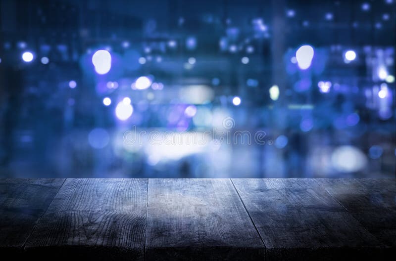 Image of Wooden Table in Front of Abstract Blurred Restaurant Lights  Background Stock Photo - Image of blurry, bokeh: 149198204