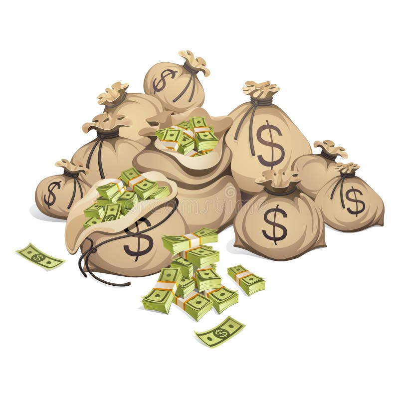 Bags of Money. Packing in Bundles of Bank Notes. Isolated on White