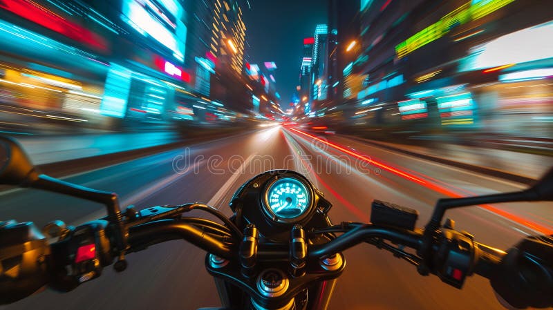abstract blurred image, of a motorcycle on a city street at night. abstract blurred image, of a motorcycle on a city street at night