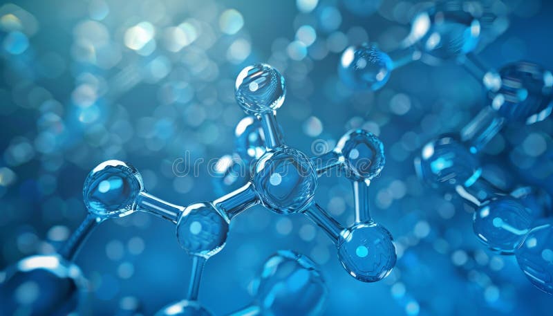 A blue image of a molecule with a lot of small bubbles surrounding it by AI generated image. A blue image of a molecule with a lot of small bubbles surrounding it by AI generated image.