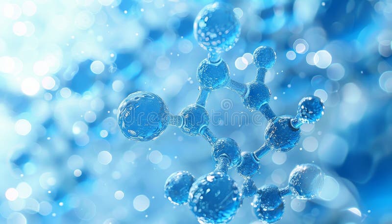 A blue image of a molecule with a lot of small bubbles surrounding it by AI generated image. A blue image of a molecule with a lot of small bubbles surrounding it by AI generated image.