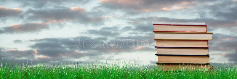 Imagem composta dos livros no campo imagem de stock