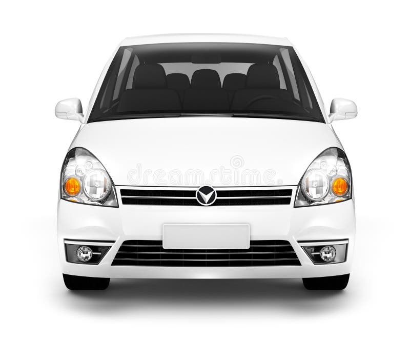 3D Image of Front View of White Car. 3D Image of Front View of White Car.