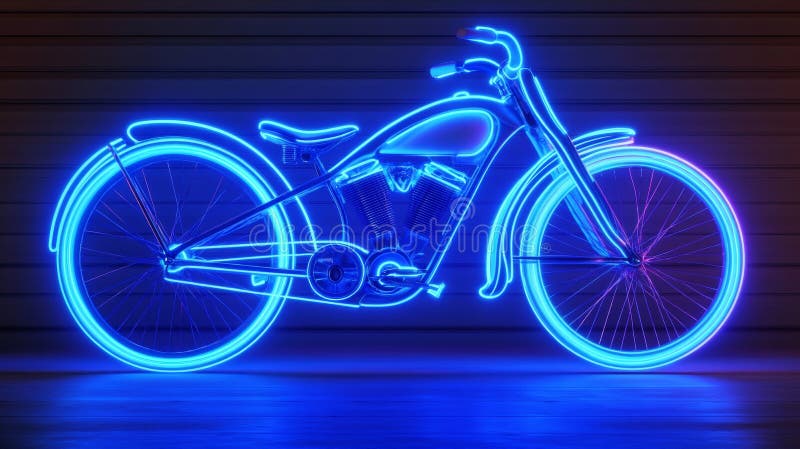 A imagem de uma moto futurista neonlitista azul dirigindo em uma rede brilhante em um mundo digital escuro estrelado imagens de stock royalty free
