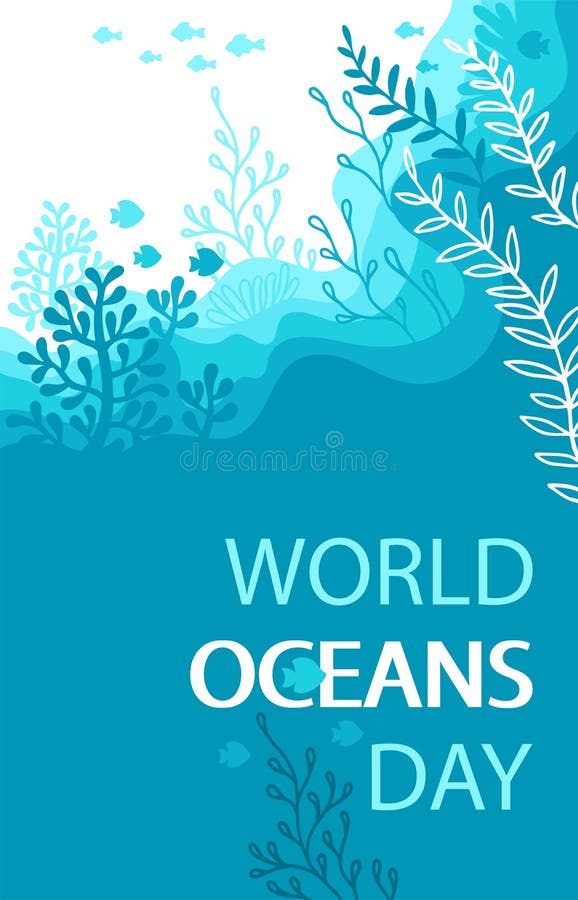 Imagem decorativa estilizada de uma tartaruga marinha e vida submarina. dia mundial dos oceanos