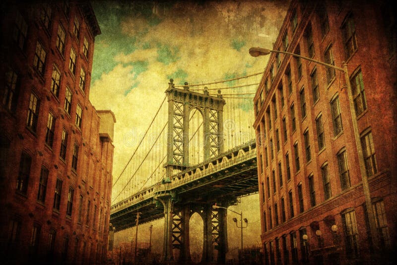 Imagem do estilo do vintage da ponte de Manhattan em Manhattan, New York City fotos de stock Imagem do estilo do vintage da ponte de Manhattan em Manhattan, New York City fotos de stock