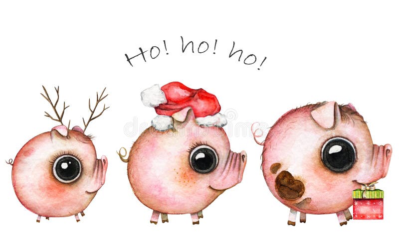 Imagem do Natal da aquarela do três porcos bonitos ilustração royalty free Imagem do Natal da aquarela do três porcos bonitos ilustração royalty free