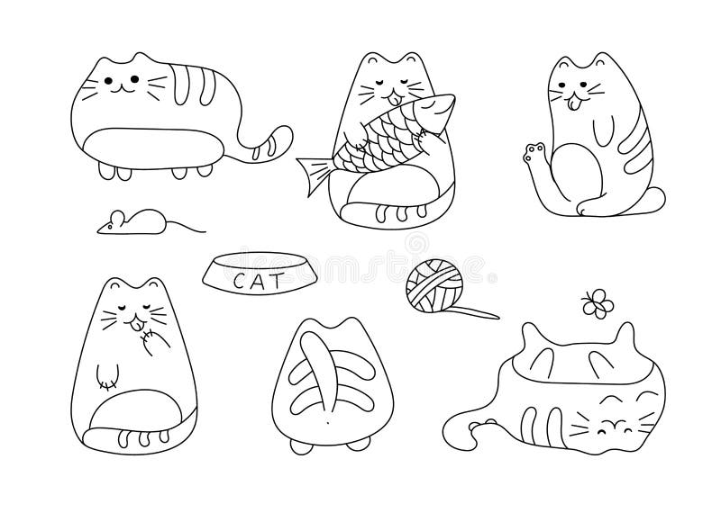 Imagem do vetor com mão engraçada os gatos tirados Ilustração do vetor dos animais com vaquinhas brancas adoráveis ilustração stock Imagem do vetor com mão engraçada os gatos tirados Ilustração do vetor dos animais com vaquinhas brancas adoráveis ilustração stock