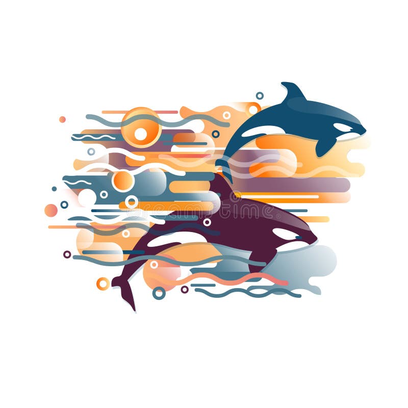 Imagem do vetor da orca, da baleia de assassino e da fauna do mar Uma abstra??o v?vida do teste padr?o ilustração royalty free Imagem do vetor da orca, da baleia de assassino e da fauna do mar Uma abstra??o v?vida do teste padr?o ilustração royalty free
