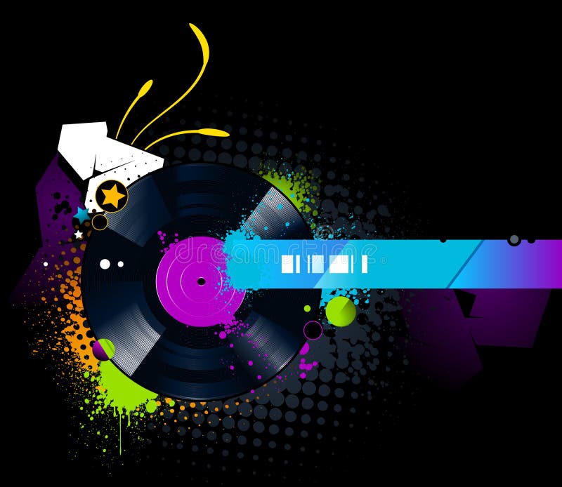 Imagem de graffiti com disco de vinil ilustração stock