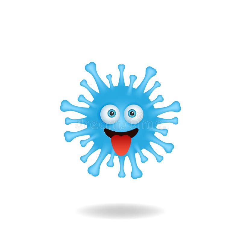 Imagem encantadora do conceito de design mascot da bactéria coronavírus com expressão de sorriso. design do logotipo mascot