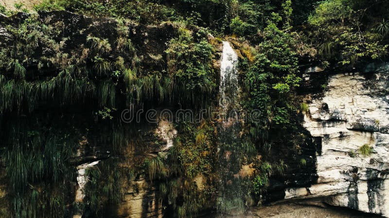 Imagen aérea cinemática del abejón de la cascada y de una pequeña piscina profundamente en la selva de la selva tropical en el pa fotos de archivo libres de regalías Imagen aérea cinemática del abejón de la cascada y de una pequeña piscina profundamente en la selva de la selva tropical en el pa fotos de archivo libres de regalías