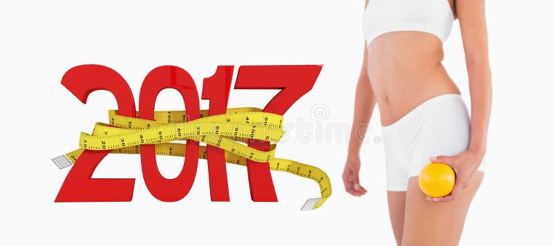 imagen compuesta 3D del cuerpo femenino delgado con la ropa de deportes blanca que sostiene la naranja foto de archivo libre de regalías imagen compuesta 3D del cuerpo femenino delgado con la ropa de deportes blanca que sostiene la naranja foto de archivo libre de regalías