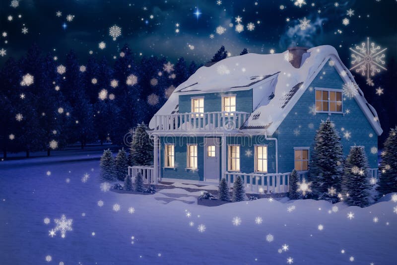 Imagen compuesta de la casa iluminada de la turquesa cubierta en nieve ilustración del vector Imagen compuesta de la casa iluminada de la turquesa cubierta en nieve ilustración del vector