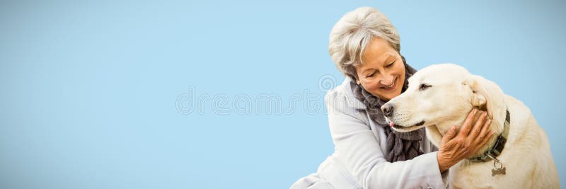 Imagen compuesta de la mujer mayor que sostiene un perro fotos de archivo libres de regalías Imagen compuesta de la mujer mayor que sostiene un perro fotos de archivo libres de regalías