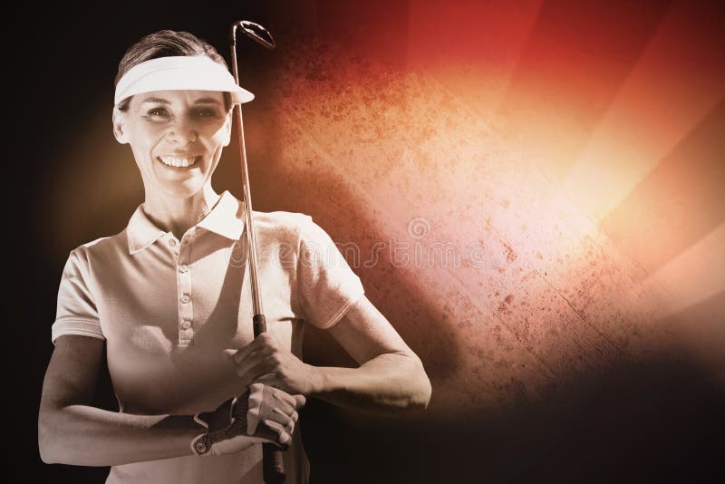 Imagen compuesta de la mujer que juega a golf foto de archivo libre de regalías Imagen compuesta de la mujer que juega a golf foto de archivo libre de regalías