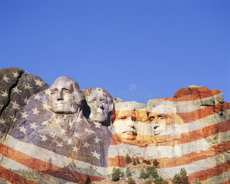 Composite image of Mt. Rushmore and American flag. Composite image of Mt. Rushmore and American flag