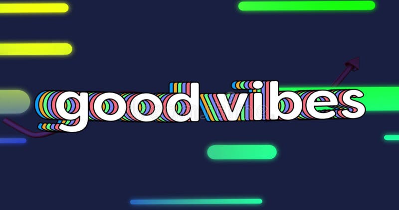 Imagen con texto de 'Good vibes' con líneas de colores sobre fondo oscuro fotografía de archivo libre de regalías