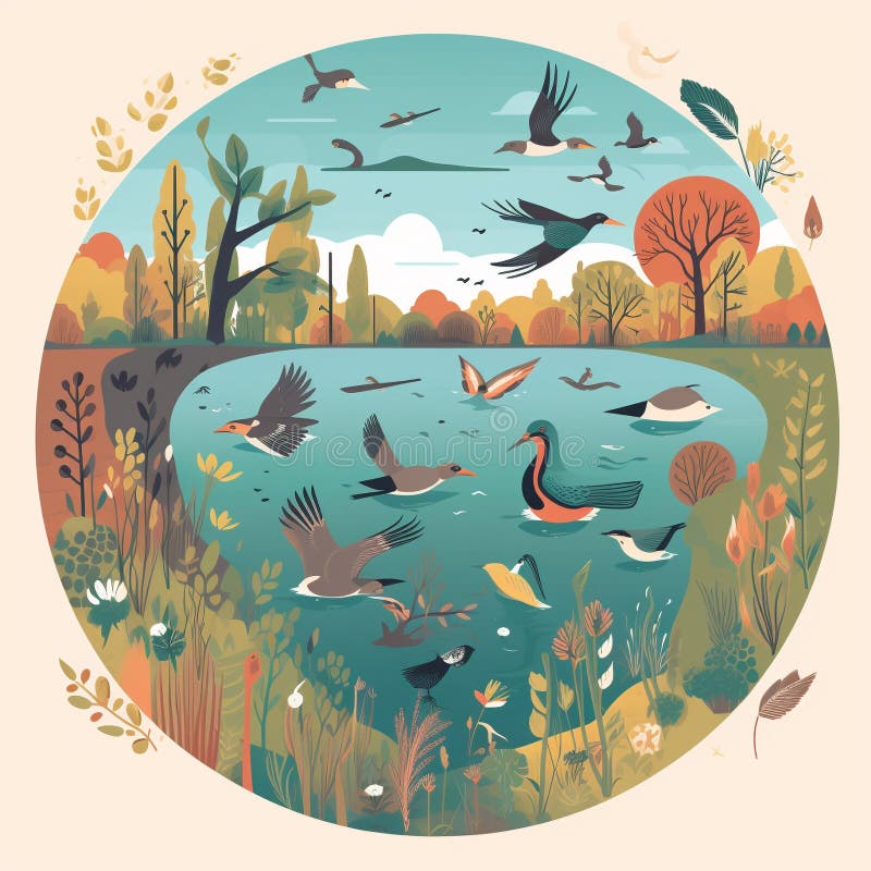 This image depicts a wetland or river ecosystem teeming with diverse species. It emphasizes the importance of water conservation in protecting biodiversity and ecosystem services. Water is essential for maintaining healthy ecosystems and supporting biodiversity. By showcasing the diversity of life that depends on clean and abundant water resources, this image inspires viewers to take action to conserve water and protect the natural world. This image represents the interdependence of water and biodiversity, and the need to manage our water resources in a way that supports both human needs and the needs of other species. This image depicts a wetland or river ecosystem teeming with diverse species. It emphasizes the importance of water conservation in protecting biodiversity and ecosystem services. Water is essential for maintaining healthy ecosystems and supporting biodiversity. By showcasing the diversity of life that depends on clean and abundant water resources, this image inspires viewers to take action to conserve water and protect the natural world. This image represents the interdependence of water and biodiversity, and the need to manage our water resources in a way that supports both human needs and the needs of other species.