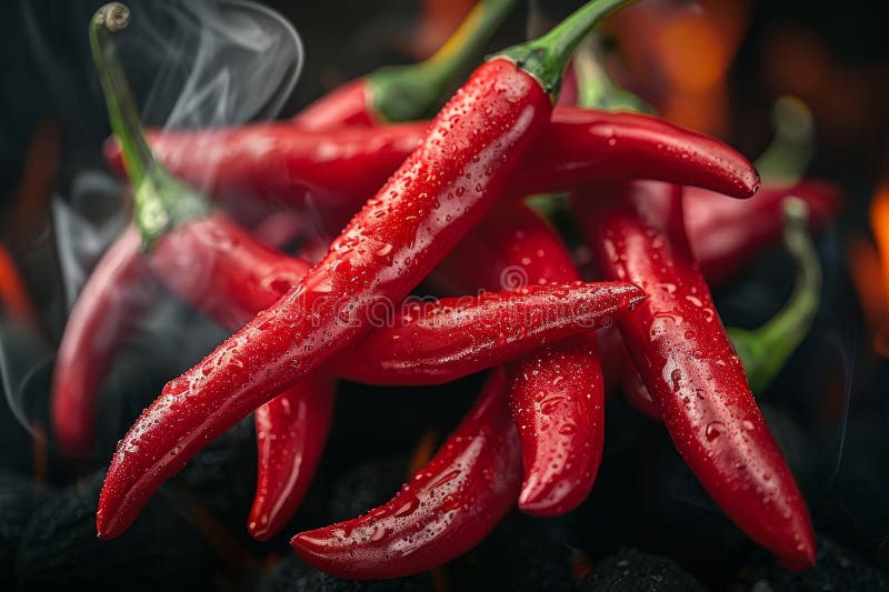 Imagen vibrante a fotograma completo que muestra un grupo de pequeños y picantes chiles rawit rebosantes de color libre illustration