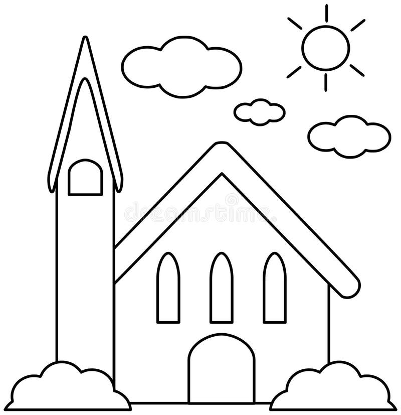 Imagen De La Iglesia Para Que Los Niños Sean Coloreados En Blanco Y Negro.  Ilustración del Vector - Ilustración de aprenda, ventana: 215523016