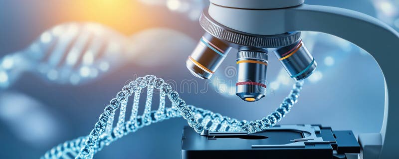 Imagen de un microscopio avanzado que se centra en una cadena dna visible y magnificada esencial para la investigación genética imagenes de archivo