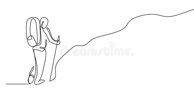 Imagen de una línea continua alguien que sube una montaña stock de ilustración
