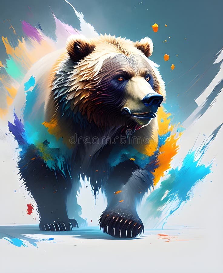 Imagen de variedades animales en coloridos óleos pintando fuertes golpes y pintura goteando artes salpicadas. stock de ilustración