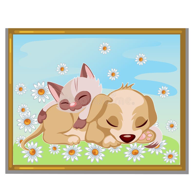 Imagen del gatito lindo que duerme en un perrito libre illustration Imagen del gatito lindo que duerme en un perrito libre illustration