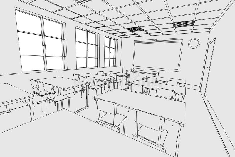 Imagen Del Interior De La Sala De Clase Stock de ilustración