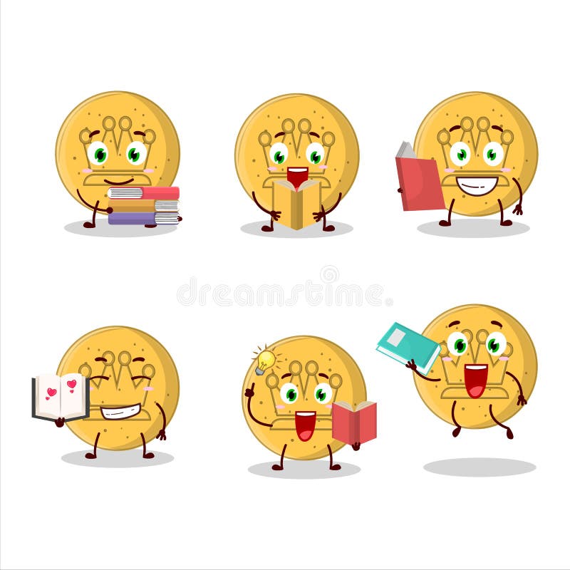 Imagen del personaje de caricatura dalgona candy leyendo un libro divertido ilustración del vector