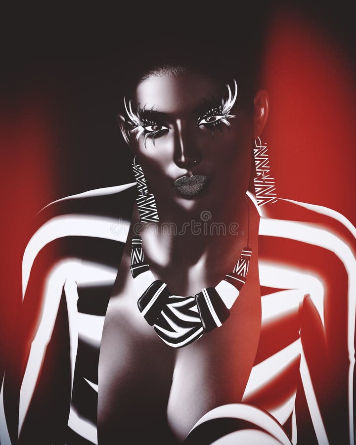 Imagen digital moderna de la cara de una mujer, cierre del arte para arriba con el fondo abstracto colorido libre illustration