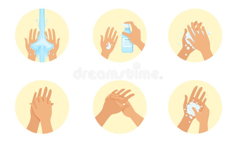 Images wash a pair of hands with water with foam and soap. Vector illustration. Images wash a pair of hands with water with foam and soap. Vector illustration.