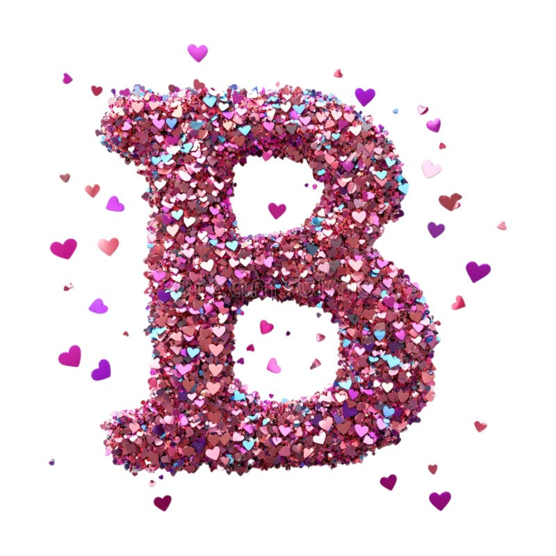 Imagen transparente o PNG de la representación 3D de un alfabeto B hecho a partir de un confetti cardíaco stock de ilustración