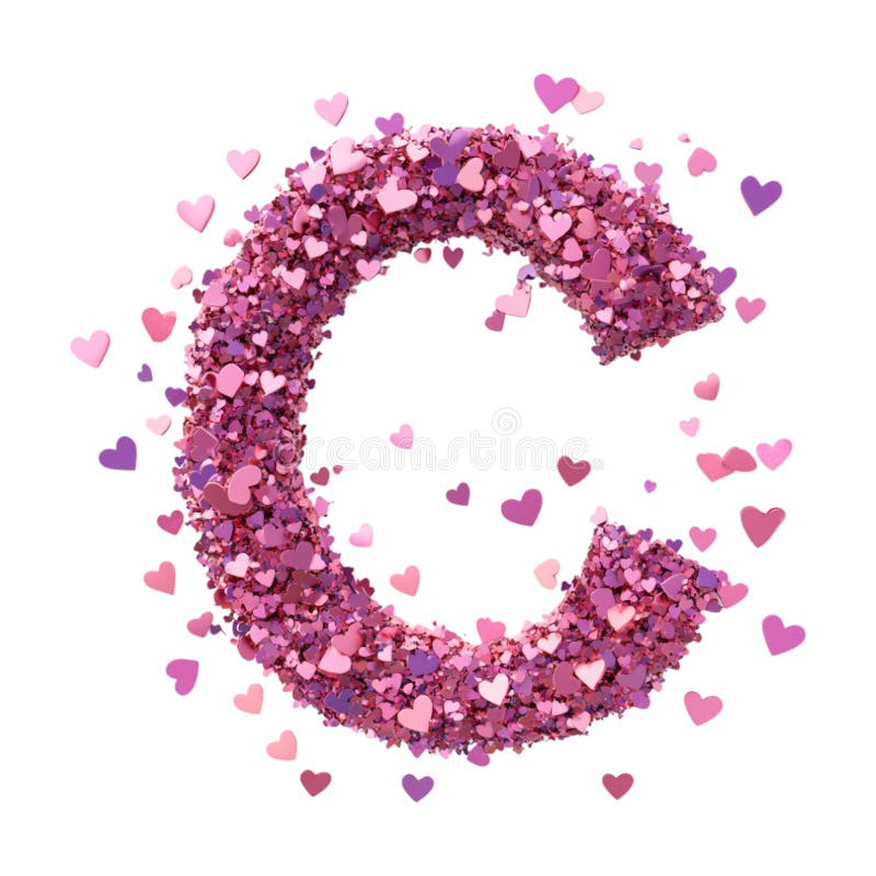 Imagen transparente o PNG de representación 3D de un alfabeto C hecho de confetti cardíaco stock de ilustración