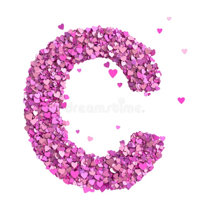 Imagen transparente o PNG de representación 3D de un alfabeto C hecho de confetti cardíaco stock de ilustración